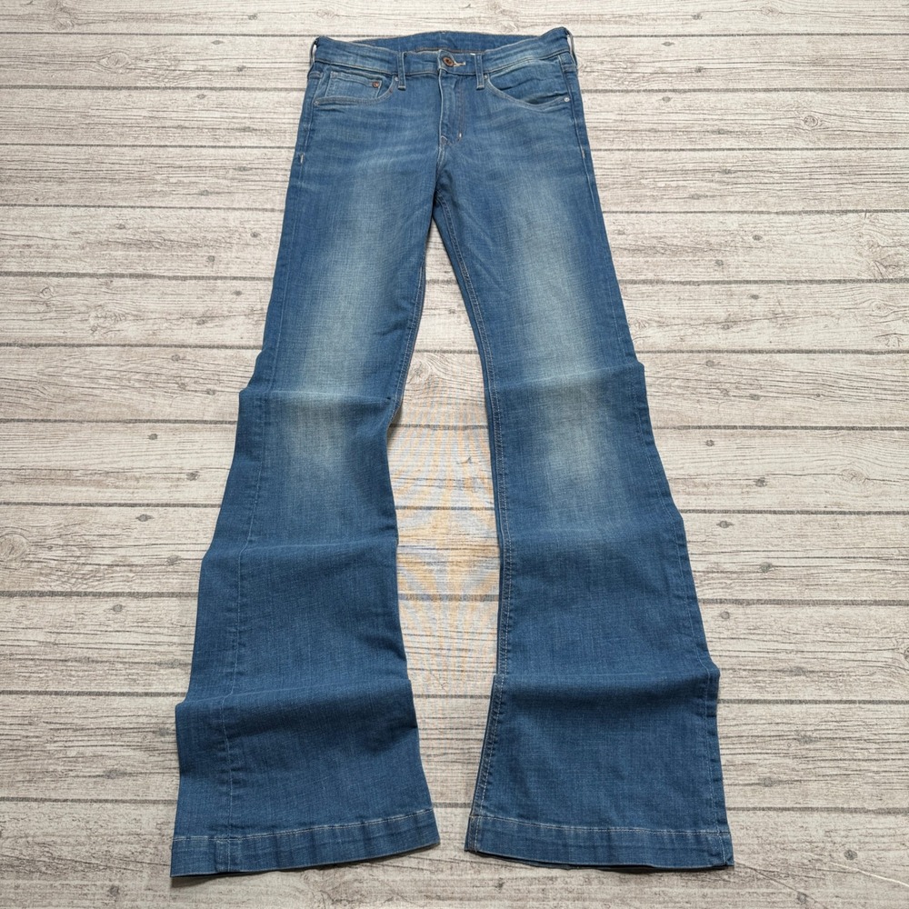 &Denim H&M Jeans Womens 28 Blue Denim Regular Waist Stretch Flare Leg Retro Boho